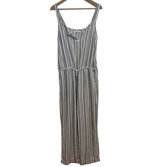 Rails Brooklyn Linen Blend Grey and White Striped Cropped Jumpsuit Size S - Picture 2 of 11